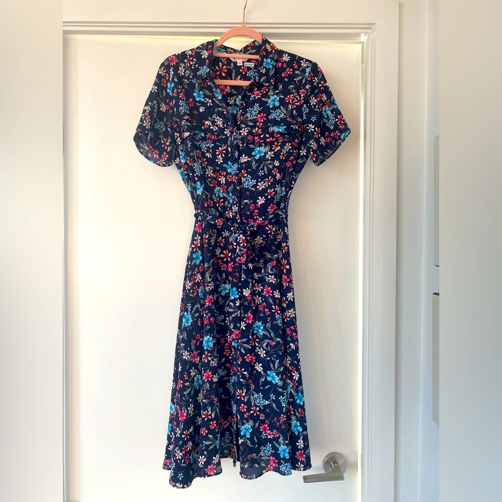 Nanette Lepore l Floral Print Navy Henley A-Line Dress